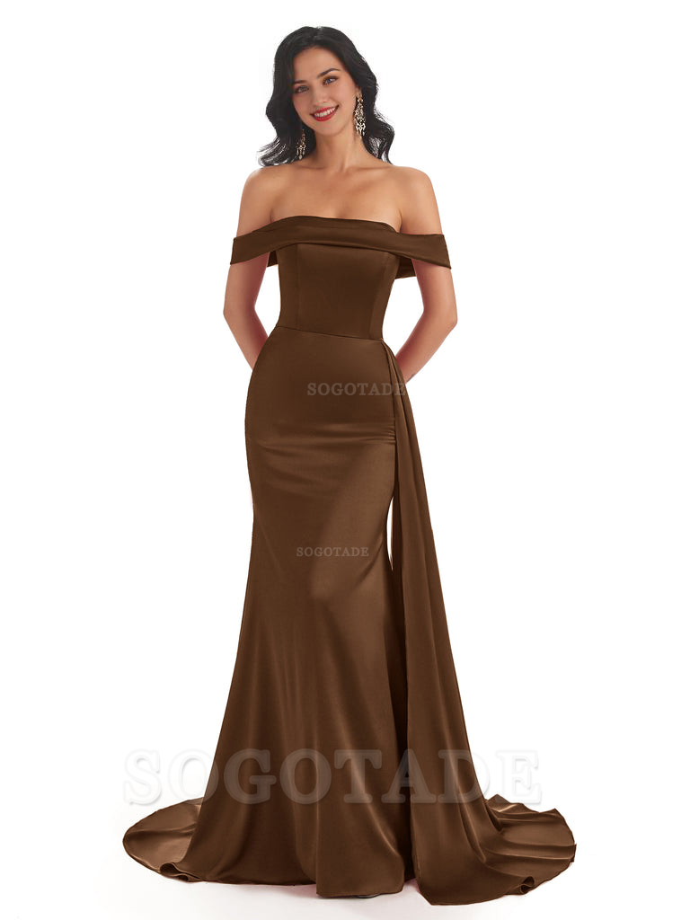 Sexy Off The Shoulder Soft Satin Mermaid Long Bridesmaid Dresses Gown prom shop dresses