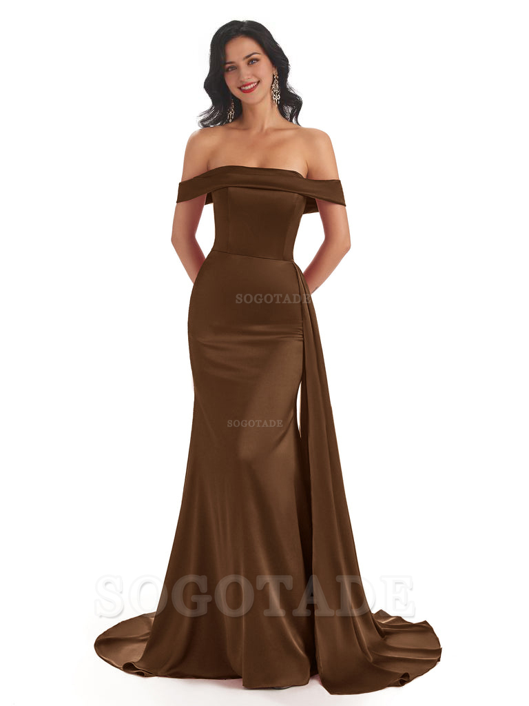 Sexy Off The Shoulder Soft Satin Mermaid Long Bridesmaid Dresses Gown prom shop dresses