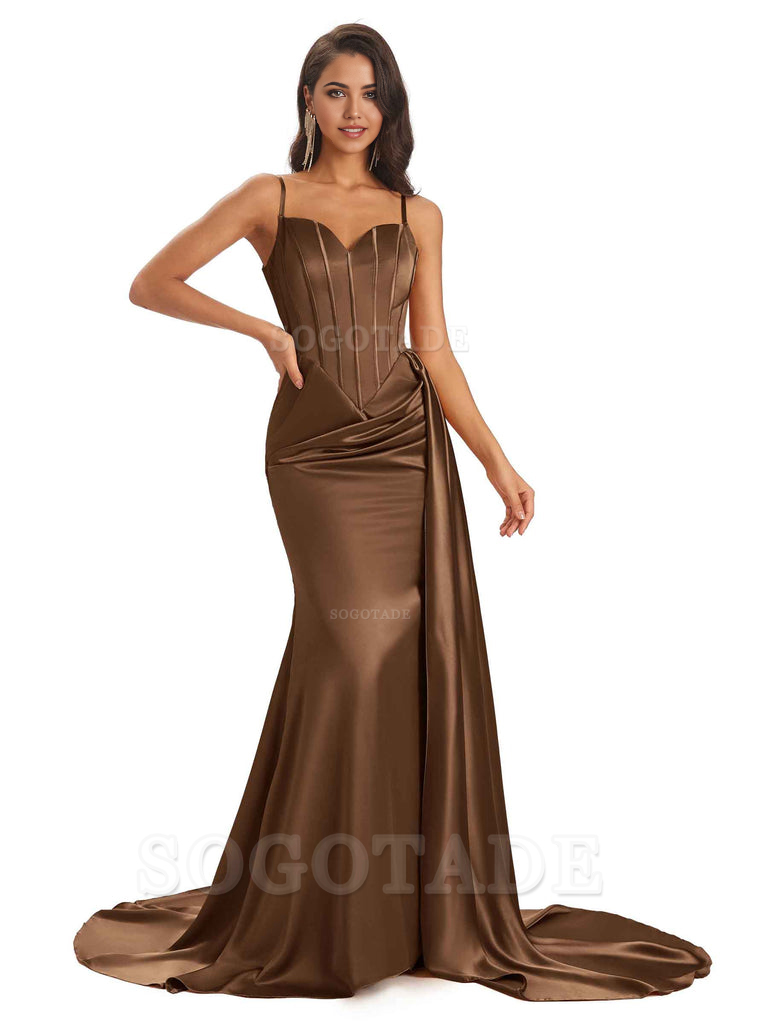 Sheath Spaghetti Satin Straps Floor-Length formal dresses evening gown Bridesmaid Dresses
