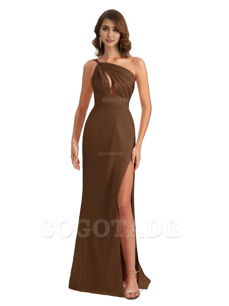 Sexy One Shoulder Silky Satin Unique Long Ladies Bridesmaid Dress For Wedding