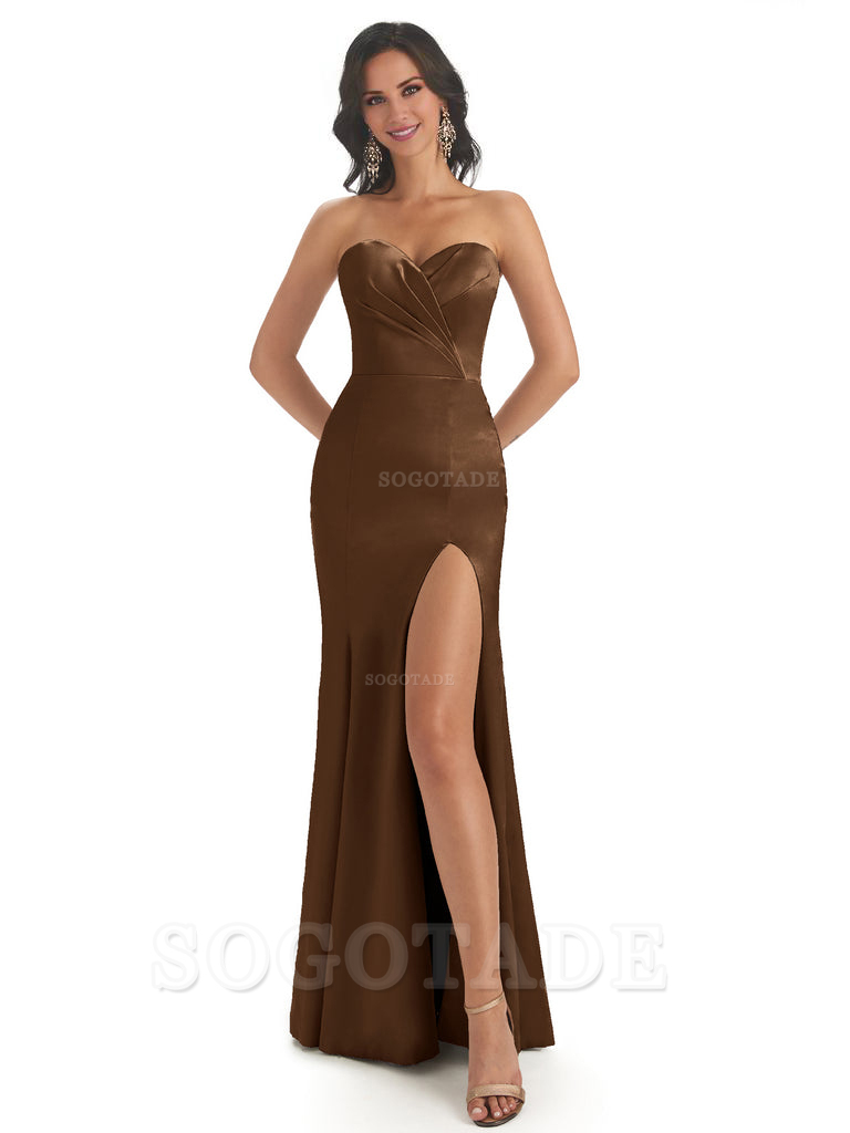 Simple Soft Satin Side Slit Sweetheart Long Mermaid Bridesmaid Dresses Elegant Evening Party Dress
