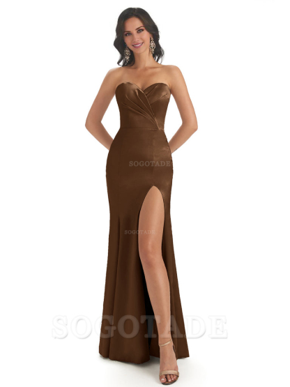 Simple Soft Satin Side Slit Sweetheart Long Mermaid Bridesmaid Dresses Elegant Evening Party Dress