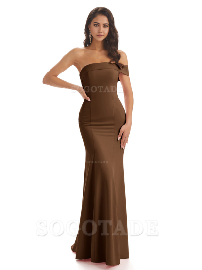 Mermaid One Shoulder Floor-Length Satin Sexy formal dresses evening gown Bridesmaid Dresses