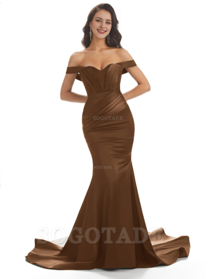 Sexy Mermaid Off The Shoulder Floor-Length Long Soft Satin Bridesmaid Dresses Online prom shop dresses