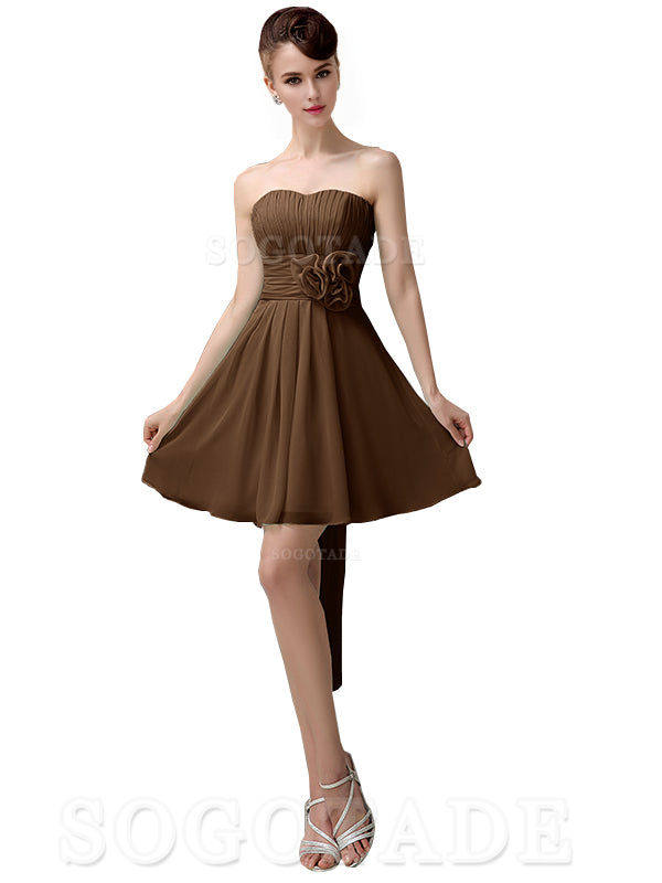 A-Line Off Shoulder Sweatheart Chiffon Short With Flower Bridesmaid Dresses Formal Women's Dresses Wedding Guests Dresses