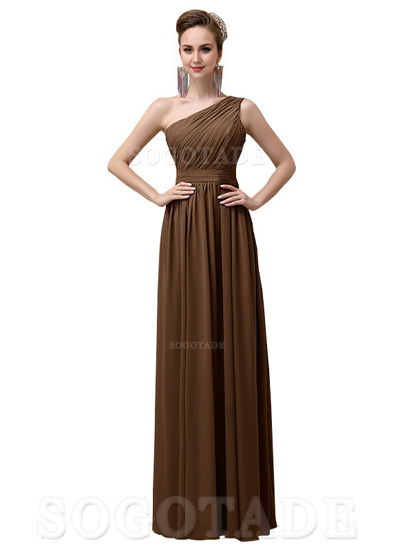 Charming One-Shoulder A-Line Chiffon Pleated Floor-Length Long Elegant Bridesmaid Dresses Formal Women's Dresses Wedding Guests Dresses