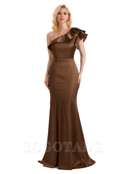 One Shoulder Long Mermaid Bridesmaid Dresses Soft Satin Charming Evening Party Dress
