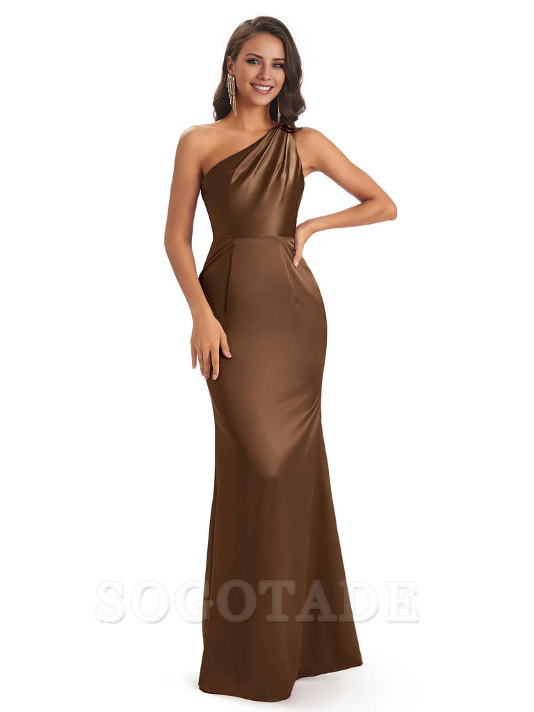 One Shoulder Long Mermaid Bridesmaid Dresses Sexy Soft Satin Elegant Evening Party Dress
