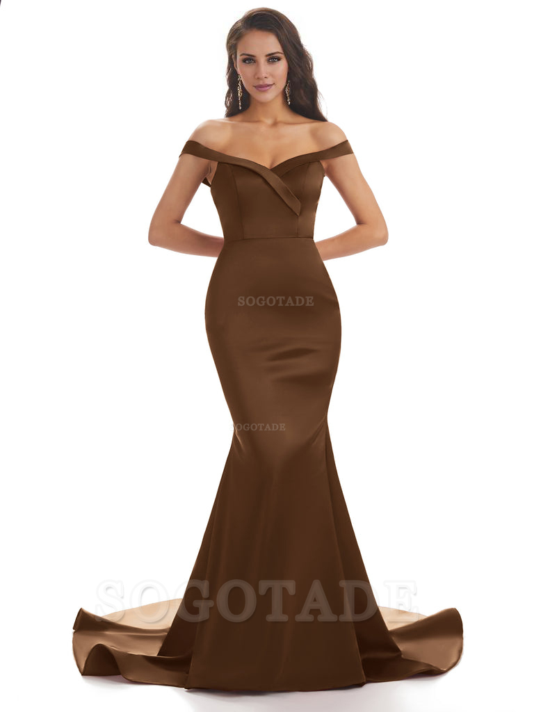 Elegant Off The Shoulder Soft Satin Mermaid Long Bridesmaid Dresses Charming Evening Party Dress