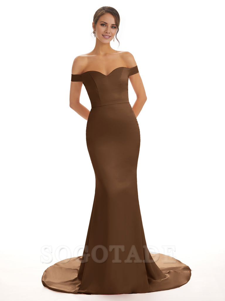 Elegant Off The Shoulder Satin Long Mermaid Bridesmaid Dresses