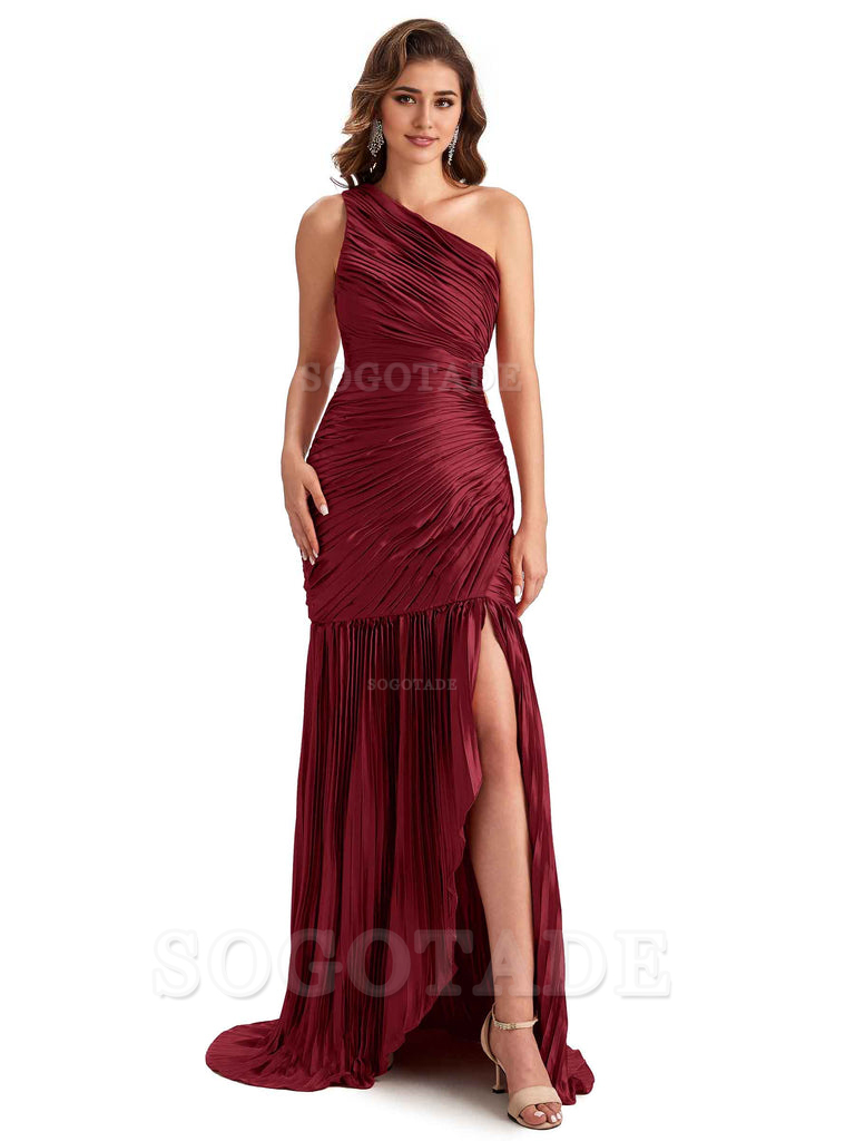Sexy Side Slit Mermaid Soft Satin One Shoulder Long Ladies Bridesmaid Dresses Online