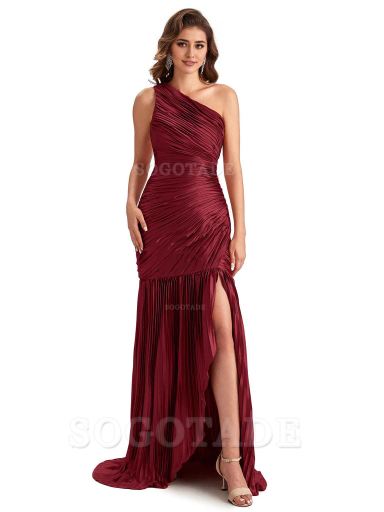 Sexy Side Slit Mermaid Soft Satin One Shoulder Long Ladies Bridesmaid Dresses Online