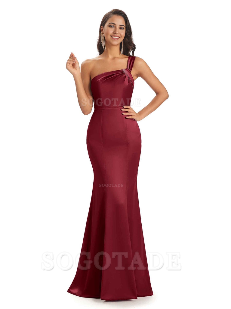 Mermaid One Shoulder Satin Floor Length formal dresses evening gown Bridesmaid Dresses