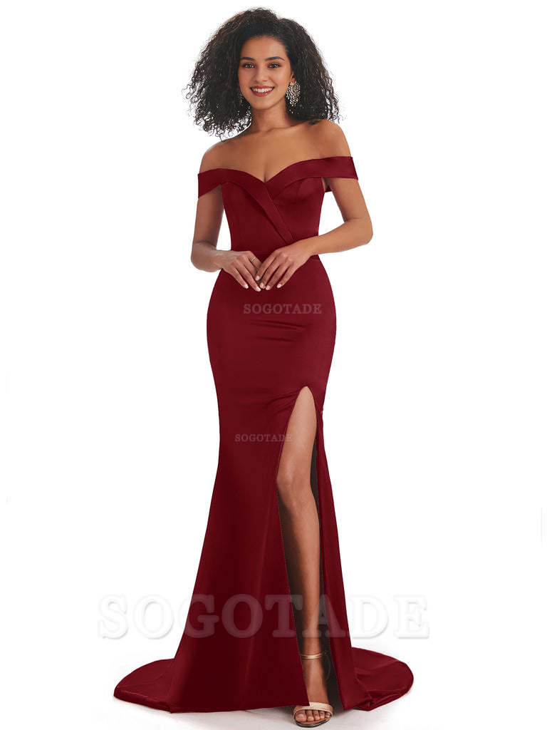 Sexy Mermaid Soft Satin Off The Shoulder Long African Bridesmaid Dresses prom shop dresses