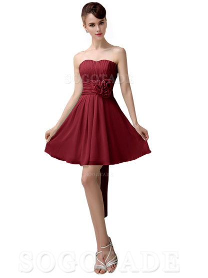 A-Line Off Shoulder Sweatheart Chiffon Short With Flower Bridesmaid Dresses Formal Women's Dresses Wedding Guests Dresses
