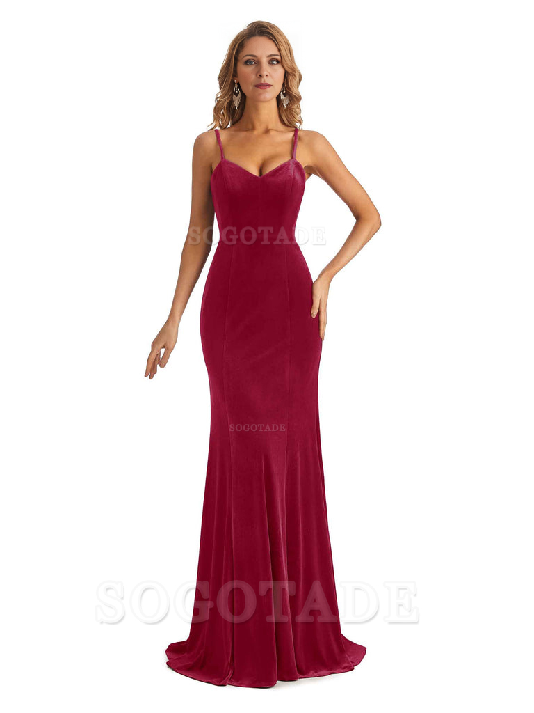 Elegant Charming V-Neck Mermaid Spaghetti Straps Backless Velvet Long High Quality Bridesmaid Dresses Formal Women's Dresses Wedding Guests Dresses