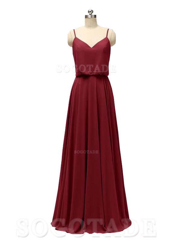 Elegant Simple V Neck Spaghetti Strap Chiffon Floor Length Modern Bridesmaid Dresses Formal Women's Dresses Wedding Guests Dresses