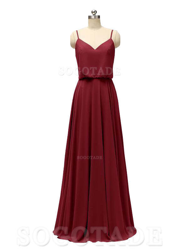 Elegant Simple V Neck Spaghetti Strap Chiffon Floor Length Modern Bridesmaid Dresses Formal Women's Dresses Wedding Guests Dresses