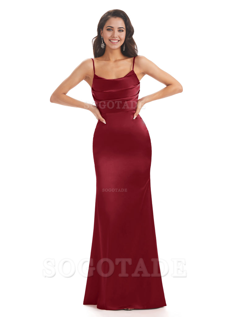 Mermaid Spaghetti Straps Satin formal dresses evening gown Bridesmaid Dresses With Side Slit 