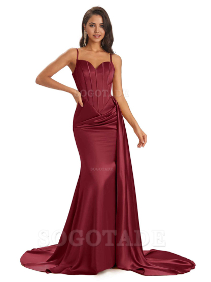 Sheath Spaghetti Satin Straps Floor-Length formal dresses evening gown Bridesmaid Dresses