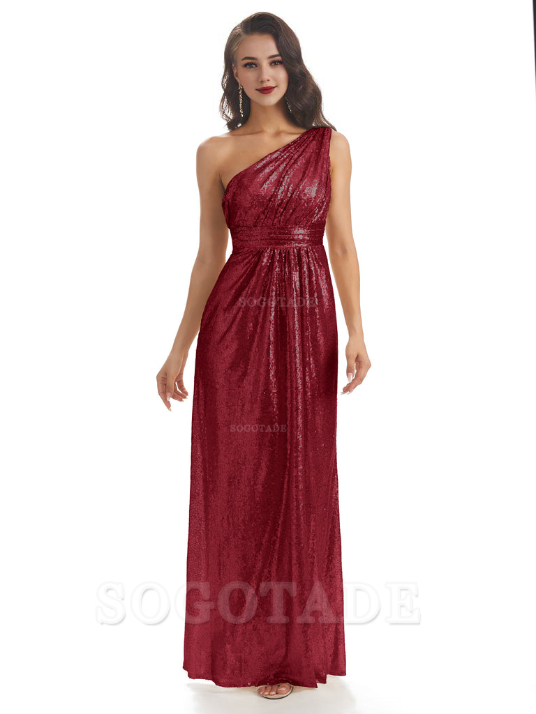 Sexy Sequin One Shoulder Sleeveless Long Mermaid Bridesmaid Dresses pr