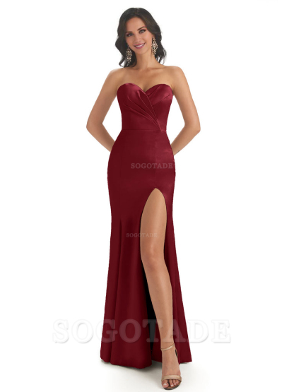 Simple Soft Satin Side Slit Sweetheart Long Mermaid Bridesmaid Dresses Elegant Evening Party Dress
