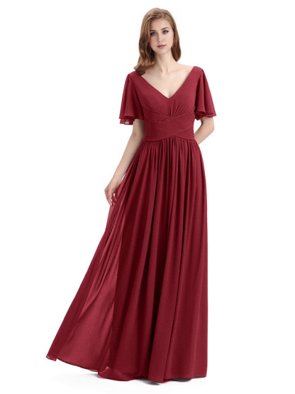 A-Line Chiffon Short Sleeves Elegant Floor-Length Bridesmaid Dresses Formal Women's Dresses Wedding Guests Dresses