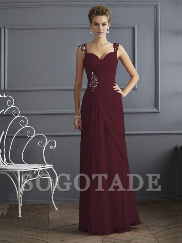 Bodyguard/Pillar Shoulder Mother of the bride dress Official Wedding Guests Landing Long Sleeveless Thin Shoulder Straps Chiffon Water Diamond Ruffle Decoration