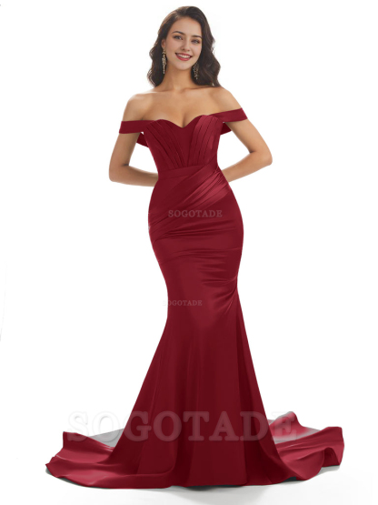 Sexy Mermaid Off The Shoulder Floor-Length Long Soft Satin Bridesmaid Dresses Online prom shop dresses