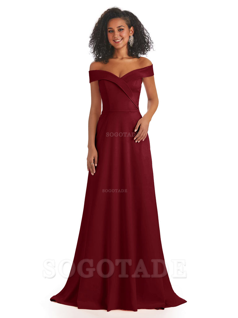 Soft Satin Off The Shoulder Long A-Line African Bridesmaid Dresses prom dress stores ﻿