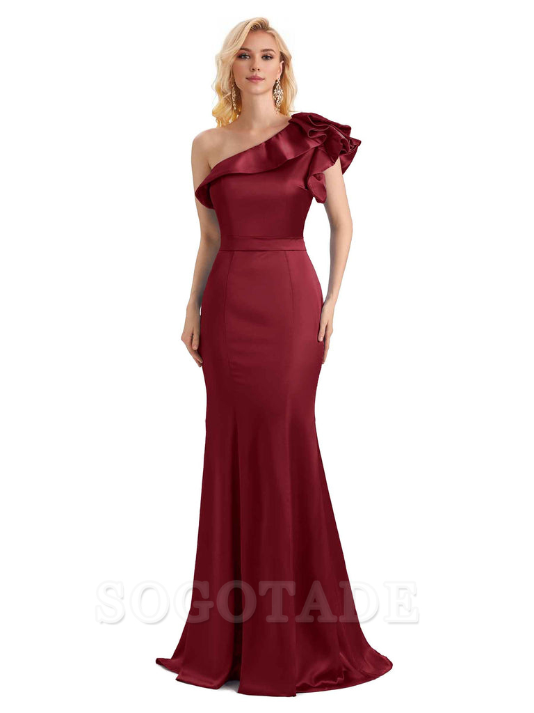 One Shoulder Long Mermaid Bridesmaid Dresses Soft Satin Charming Evening Party Dress