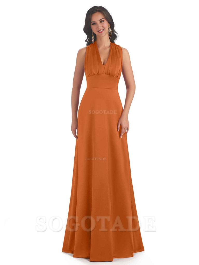 Convertiable Soft Satin A-Line Long Wedding Bridesmaid Dresses Online prom dress in store