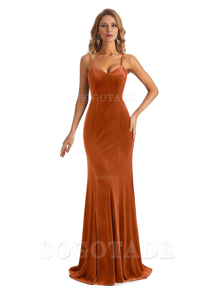 Elegant Charming V-Neck Mermaid Spaghetti Straps Backless Velvet Long High Quality Bridesmaid Dresses Formal Women's Dresses Wedding Guests Dresses