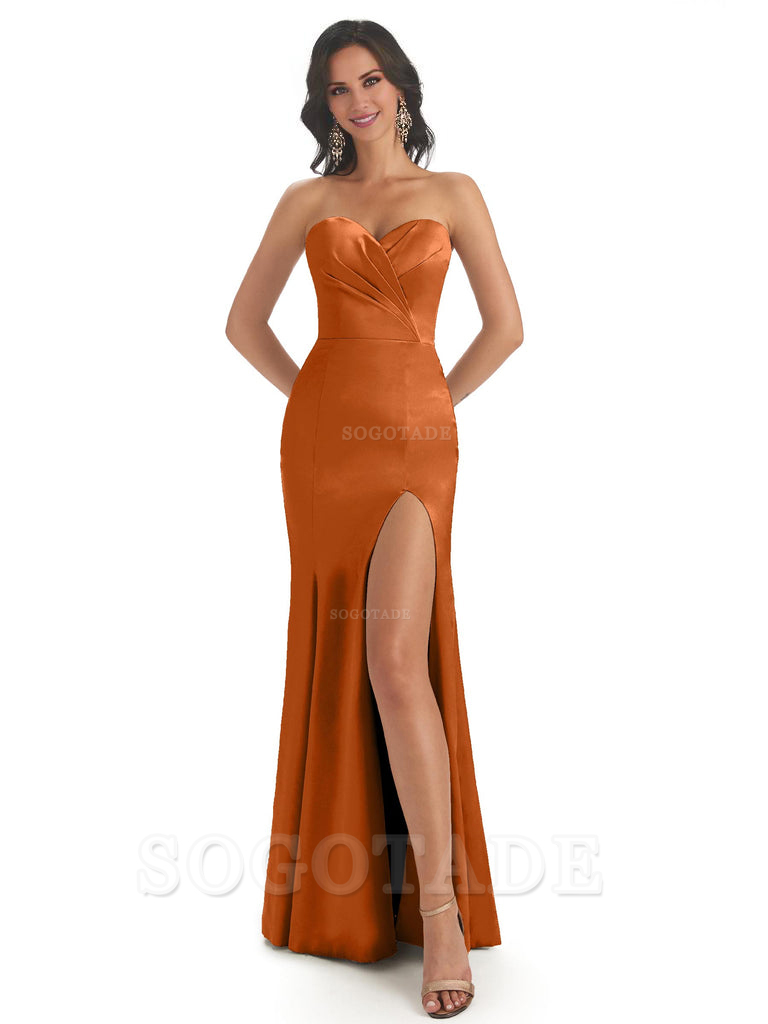 Simple Soft Satin Side Slit Sweetheart Long Mermaid Bridesmaid Dresses Elegant Evening Party Dress