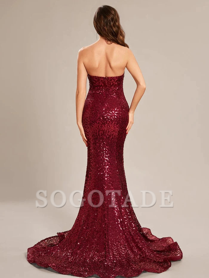 Custom Size Fashion Strapless Sweetheart Long Sequin Mermaid Prom Dress
