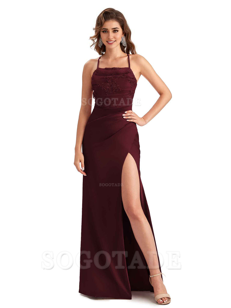 Sexy Side Slit Mermaid Soft Satin One Shoulder Lace Long Modern Brides