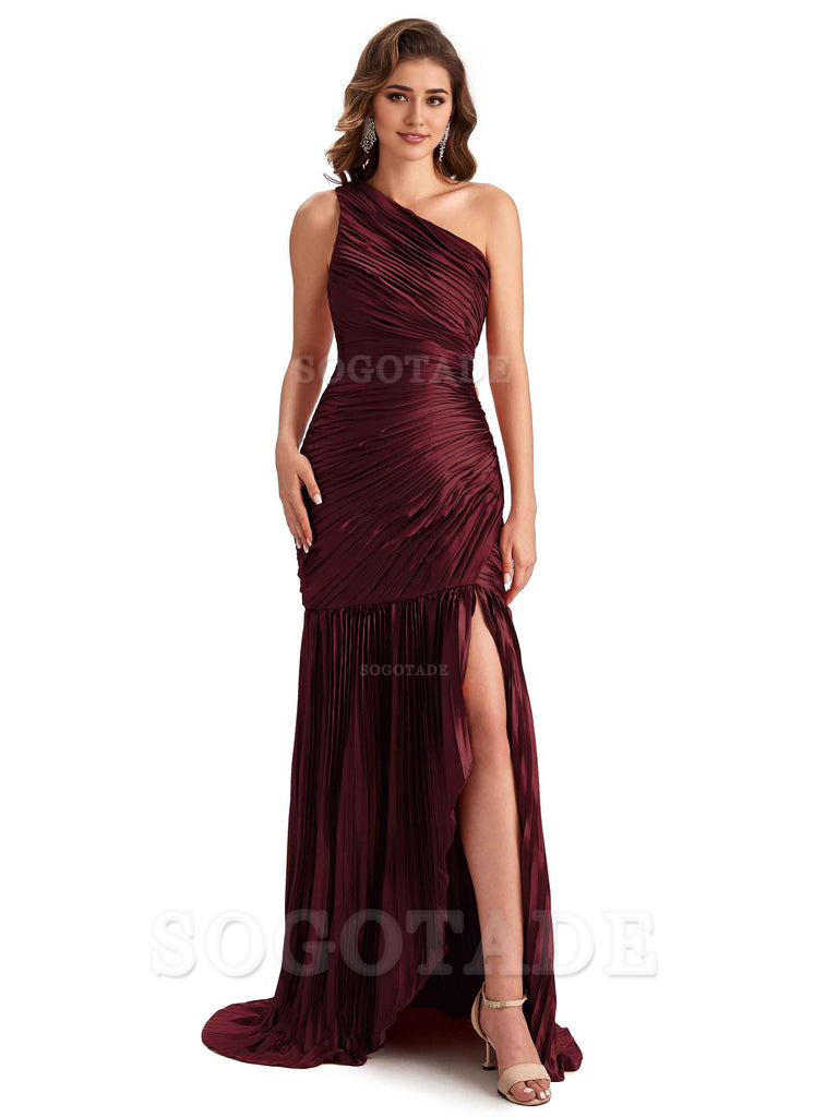 Sexy Side Slit Mermaid Soft Satin One Shoulder Long Ladies Bridesmaid Dresses Online