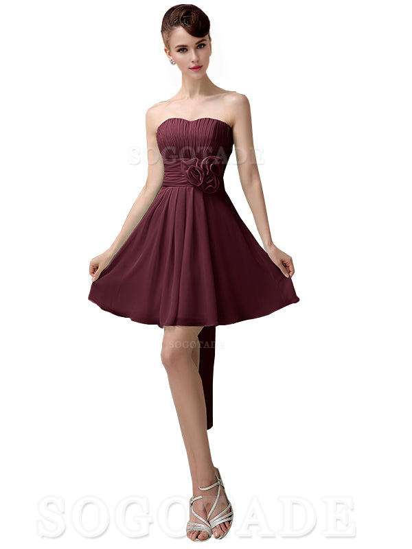 A-Line Off Shoulder Sweatheart Chiffon Short With Flower Bridesmaid Dresses Formal Women's Dresses Wedding Guests Dresses
