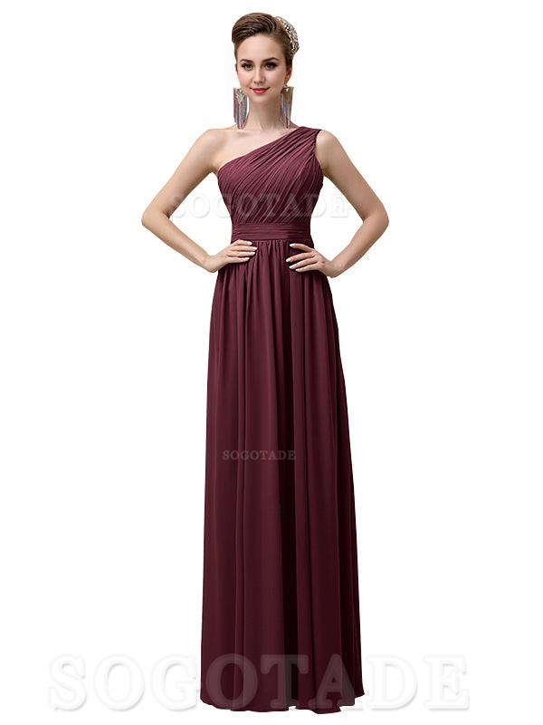 Charming One-Shoulder A-Line Chiffon Pleated Floor-Length Long Elegant Bridesmaid Dresses Formal Women's Dresses Wedding Guests Dresses