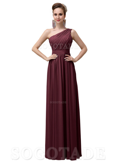 Charming One-Shoulder A-Line Chiffon Pleated Floor-Length Long Elegant Bridesmaid Dresses Formal Women's Dresses Wedding Guests Dresses