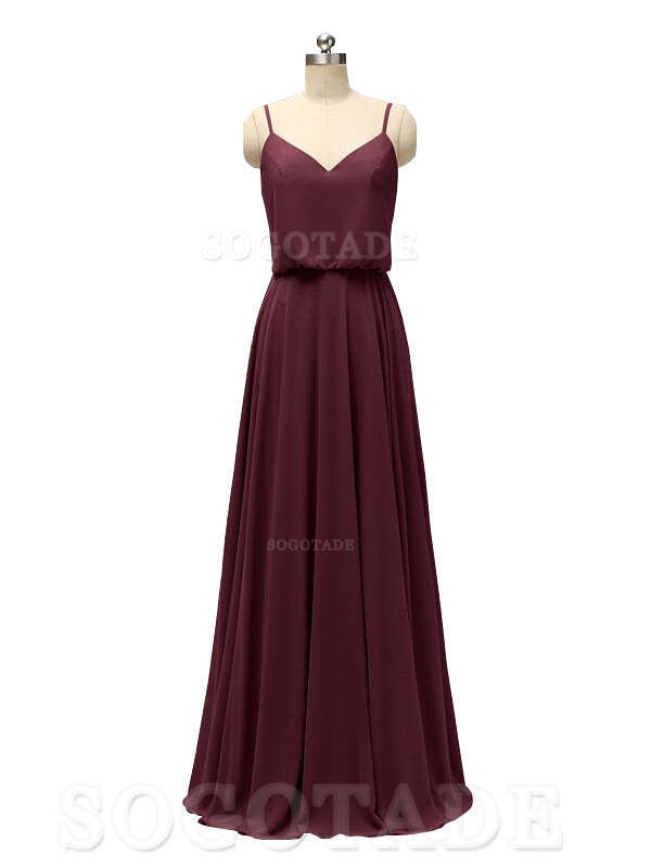 Elegant Simple V Neck Spaghetti Strap Chiffon Floor Length Modern Bridesmaid Dresses Formal Women's Dresses Wedding Guests Dresses