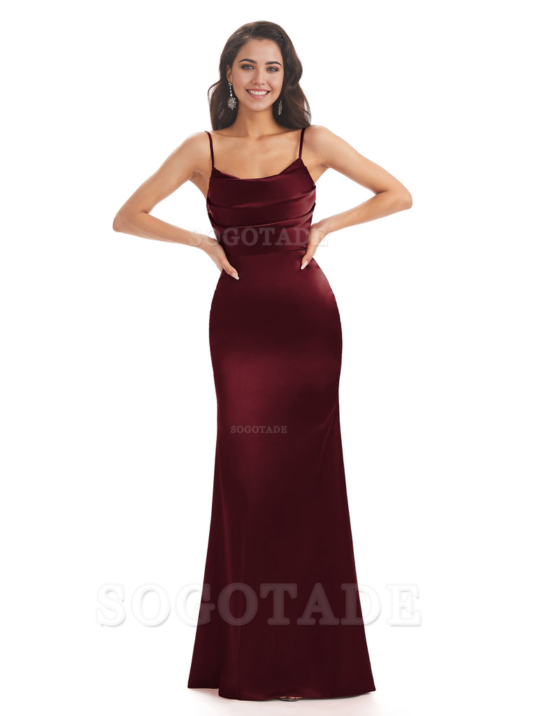 Mermaid Spaghetti Straps Satin formal dresses evening gown Bridesmaid Dresses With Side Slit 