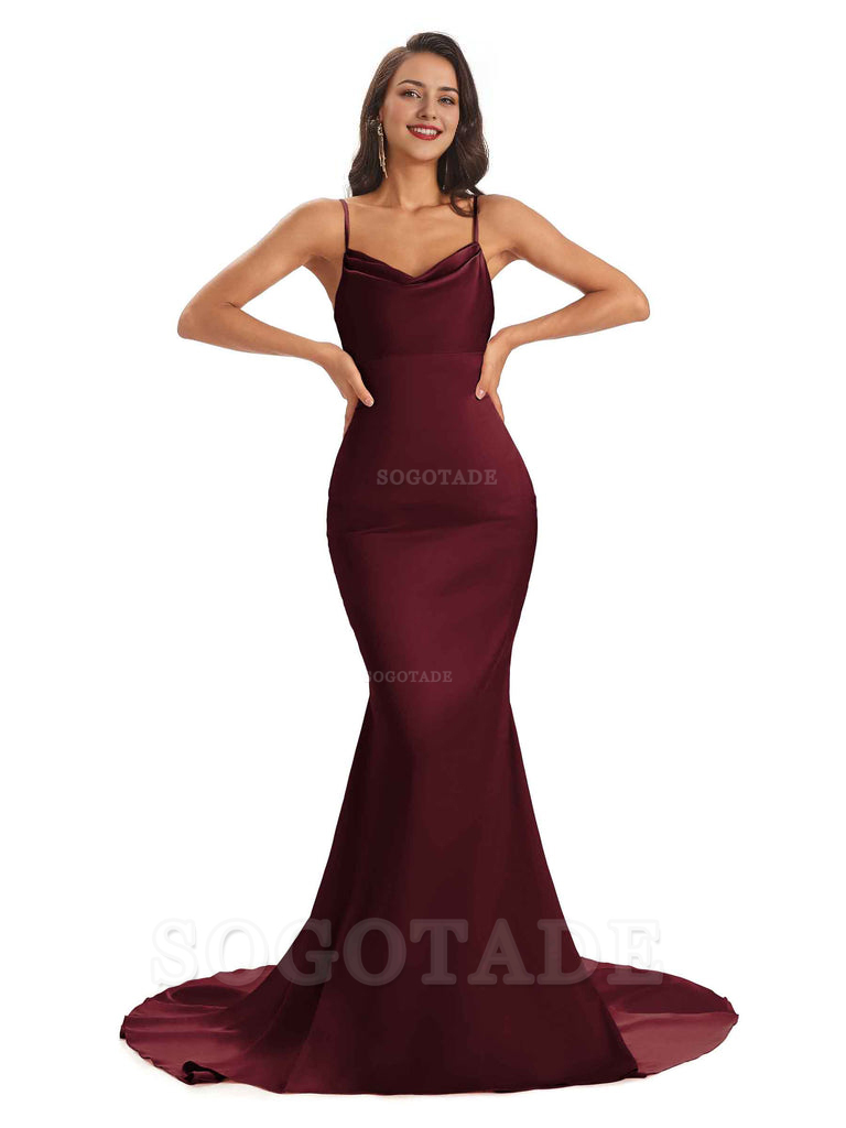 Sexy Backles Soft Satin Spaghetti Straps Maxi Mermaid Bridesmaid Dresses Online prom shop dresses