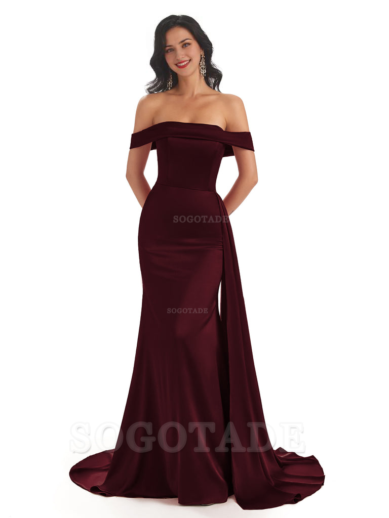 Sexy Off The Shoulder Soft Satin Mermaid Long Bridesmaid Dresses Gown prom shop dresses