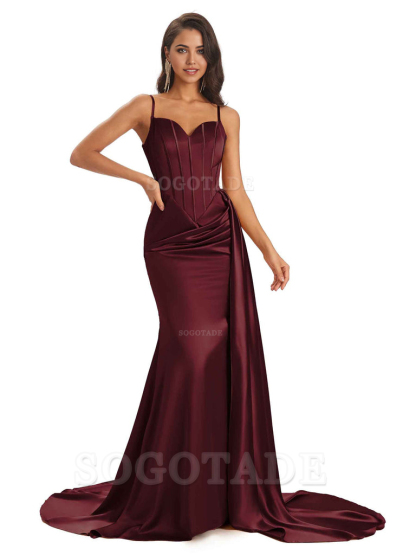 Sheath Spaghetti Satin Straps Floor-Length formal dresses evening gown Bridesmaid Dresses