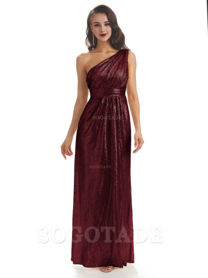 Sexy Sequin One Shoulder Sleeveless Long Mermaid Bridesmaid Dresses prom shop dresses