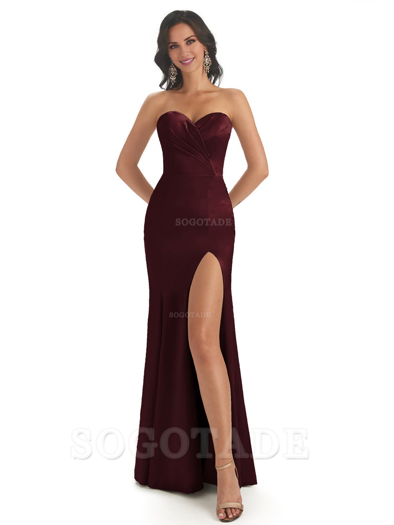 Simple Soft Satin Side Slit Sweetheart Long Mermaid Bridesmaid Dresses Elegant Evening Party Dress