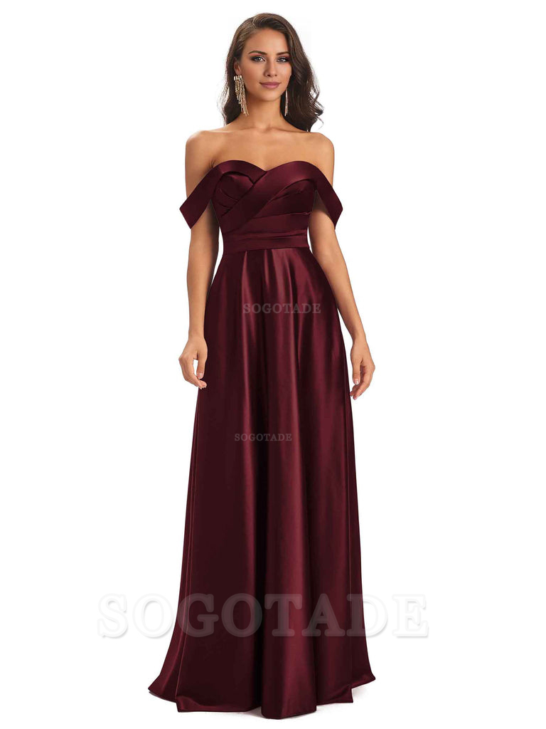 Sexy Soft Satin Off The Shoulder A-Line Long Bridesmaid Dresses Elegant Evening Party Dress