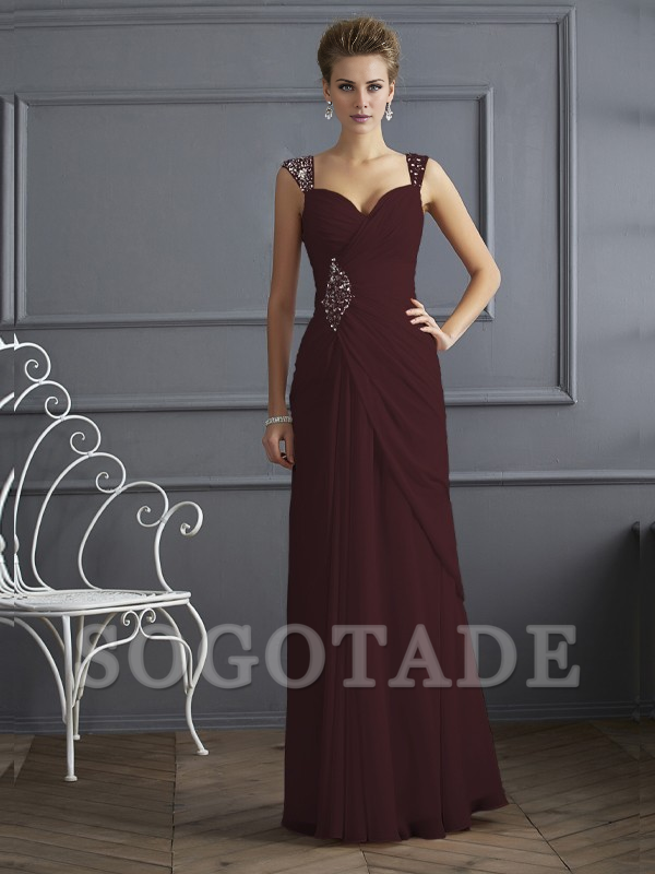 Bodyguard/Pillar Shoulder Mother of the bride dress Official Wedding Guests Landing Long Sleeveless Thin Shoulder Straps Chiffon Water Diamond Ruffle Decoration