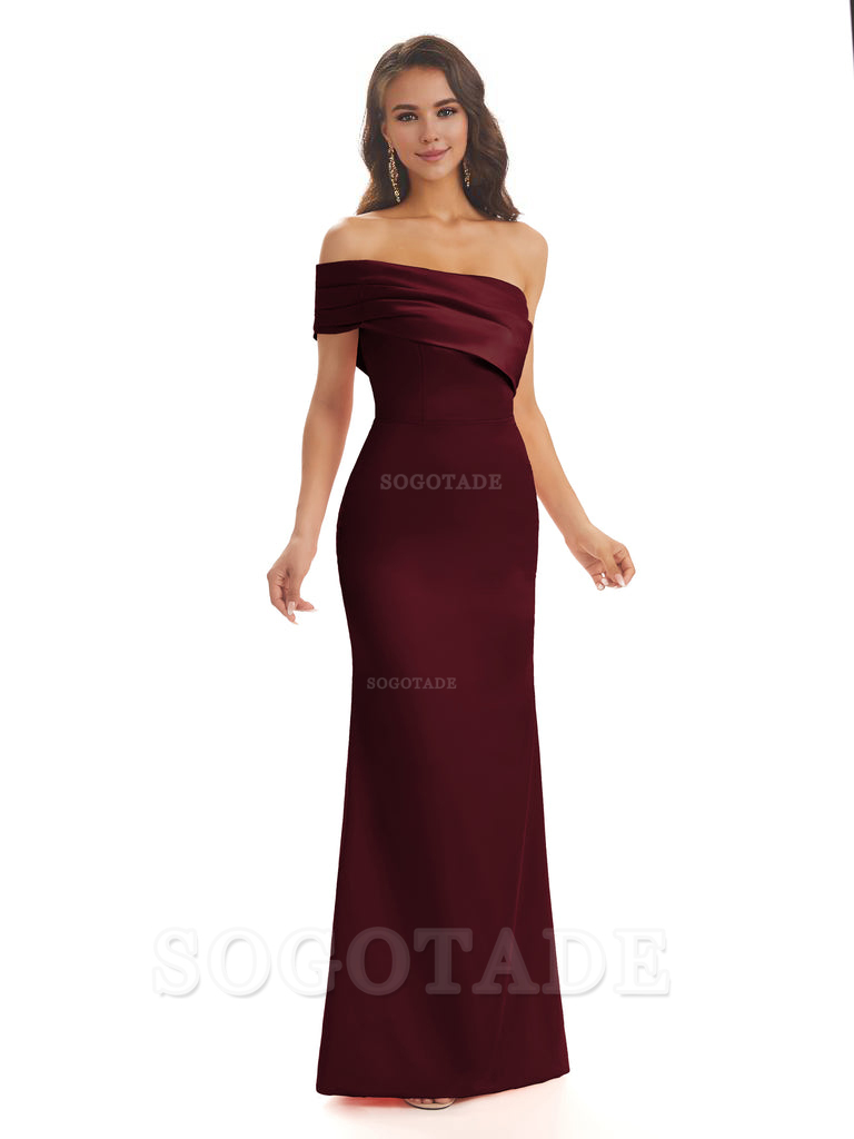 Soft Satin Sexy Side Slit One Shoulder Long Mermaid Bridesmaid Dresses Online prom dress in store